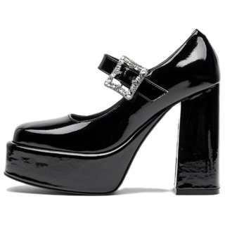 SHOESZOOO Platform Small Leather Shoes Patent Leather Chunky Heel Mary Jane Shoes 12cm Women's Hepburn Black