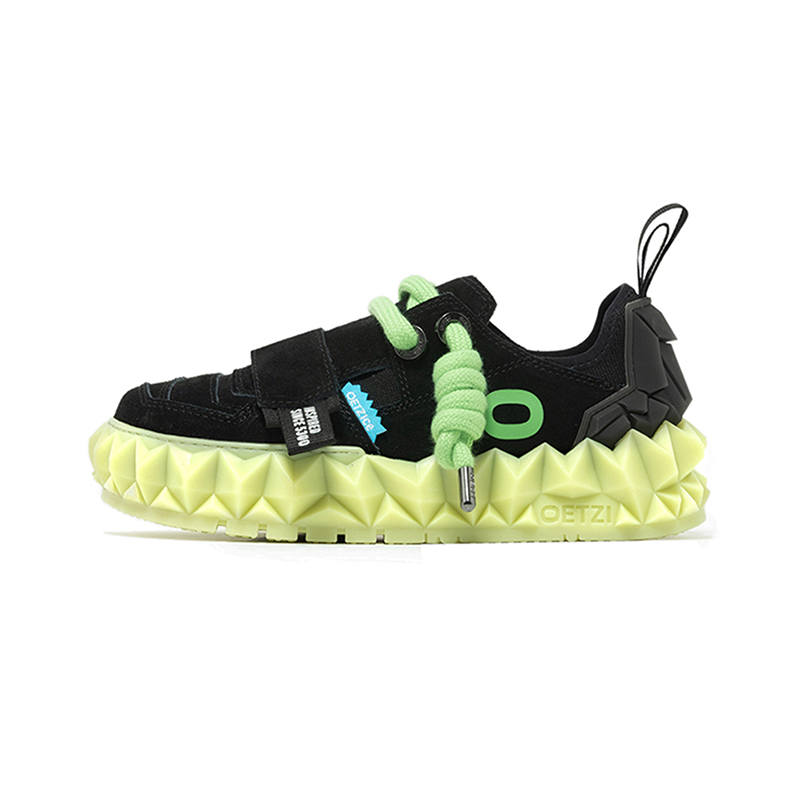 OETZI Cow Split Leather Stylish Skateboarding Shoes Unisex Black