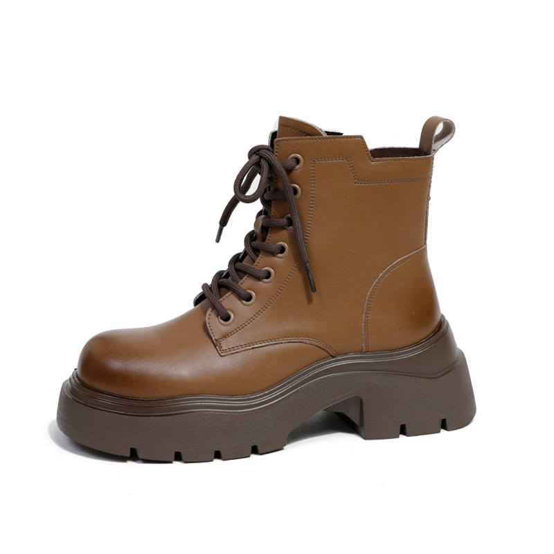 Ouumeis Cow Split Leather 11.5cm Combat Boots 6cm Women's
