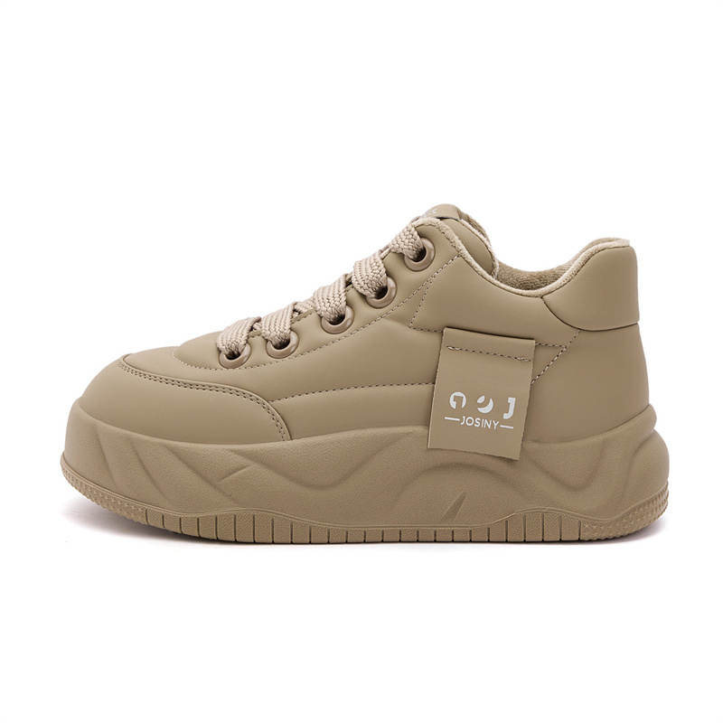 JOSINY Fashion Trend Comfortable Versatile, Puffy Shoes Synthetic Leather Low top Casual Shoes Women's Apricot