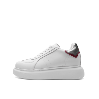 XIONGMAOMUMU Cow Split Leather Low top Skateboard Shoes Unisex White/Silver Distressed