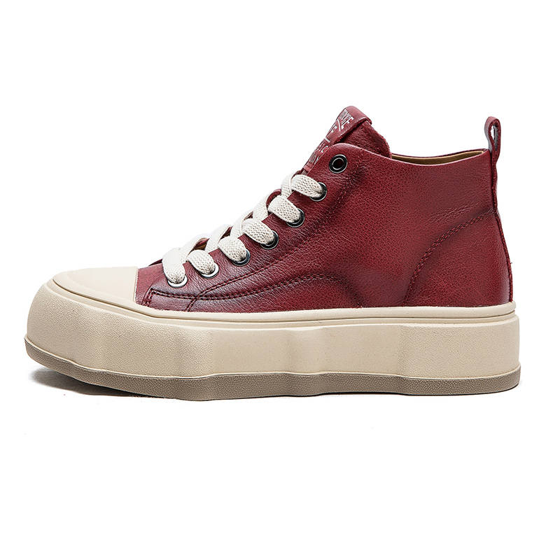 YAOQIA Top Grain Cow Leather Breathable High top Skateboard Shoes Women's