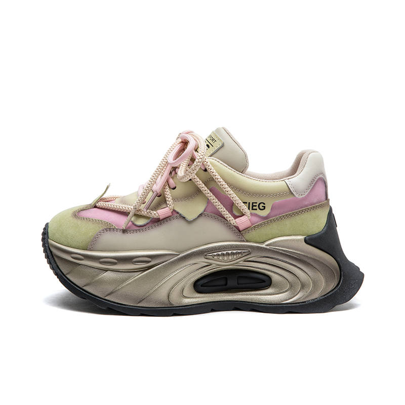 CHIBANG Top Grain Cow Leather Height Increasing Height Increasing Low top Chunky Sneakers Women's