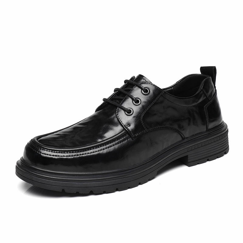 Mulinsen Casual Leather Shoes Men's Low Top Black, Dark Brown