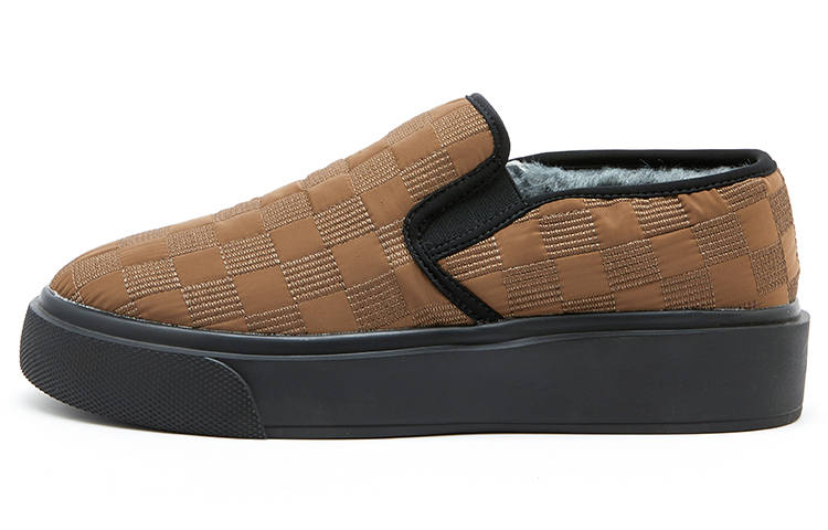Joy&Mario Plaid Fleece Lined Thermal Cold Resistant Platform Low top Insulated Shoes Men's Brown