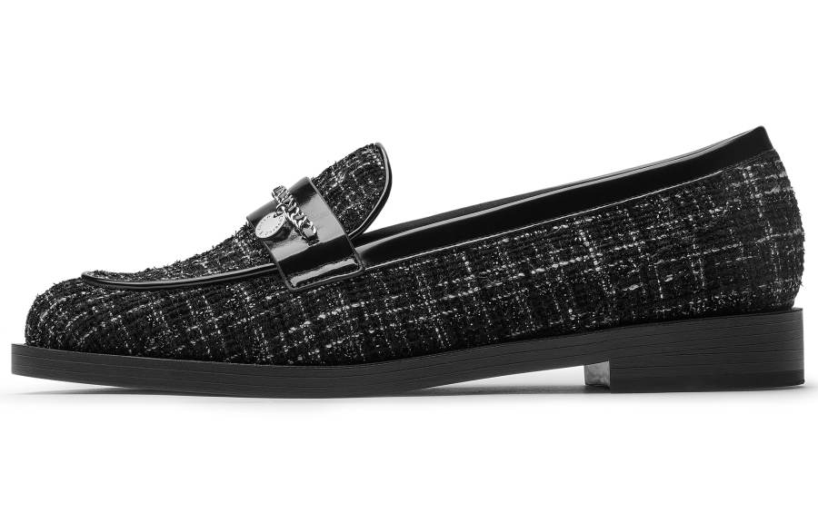 CHARLES&KEITH Small Ck Fabric Loafers 2.5cm Women's Black Textured Black Textured