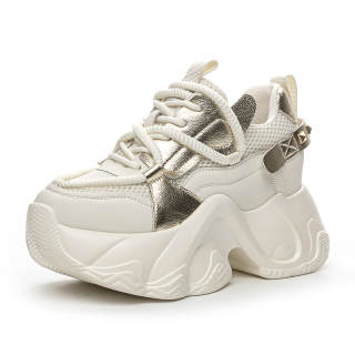 XIEGUIHUAYU Microfiber Leather Breathable Lightweight Height Increasing Low top Chunky Sneakers Women's