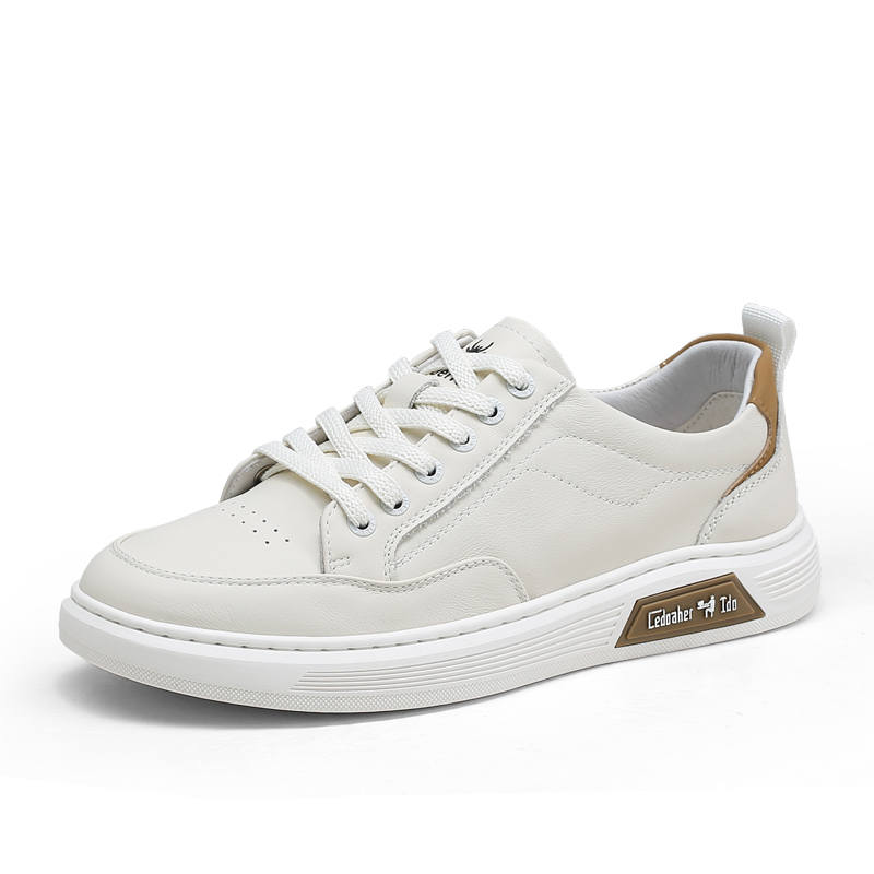 Spider King Top Grain Cow Leather Low top Skateboard Shoes Men's White