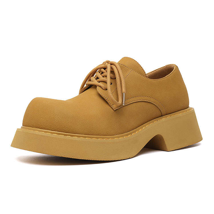 KAQIAODI Casual Leather Shoes Men's Low Top Yellow