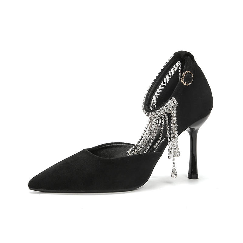 Zubumei Suede Slim Heel High Heels Women's Black