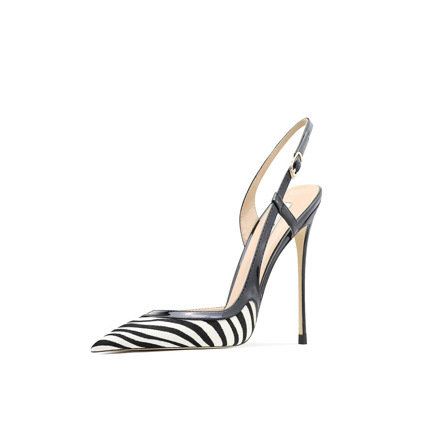 Ganxiaojie Cow Leather Slim Heel High Heels Women's Zebra Print