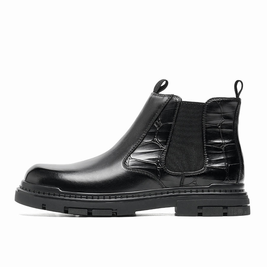 C°BANNER Cow Leather Fleece Lined Business Versatile Short Chelsea Boots Men's Black