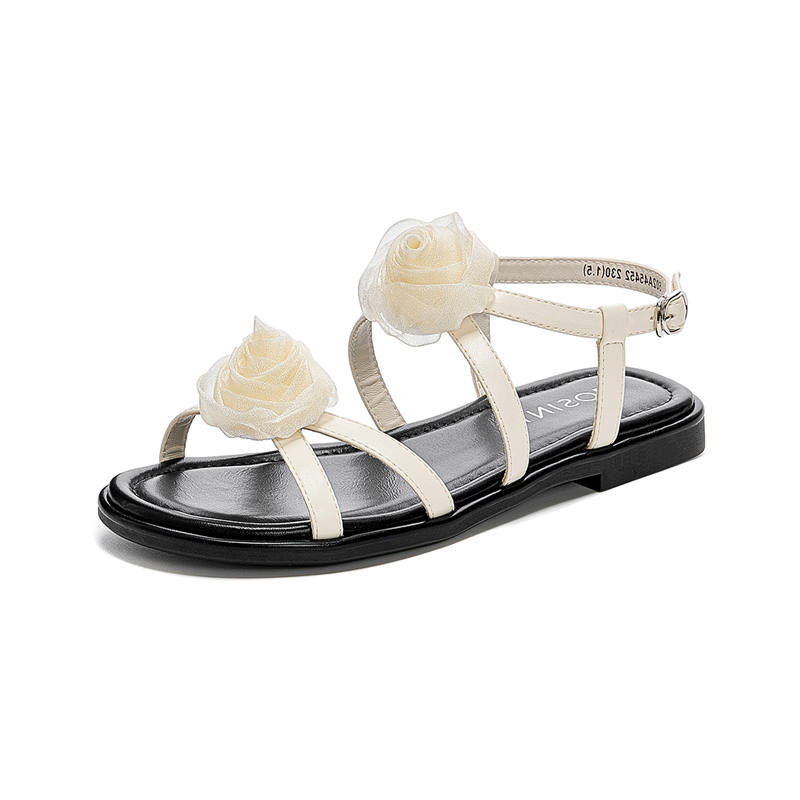 JOSINY Synthetic Leather One Strap Sandals 1.7CM Women's Ecru