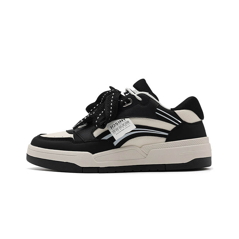JOSINY Synthetic Leather Low top Skateboard Shoes, Puffy Shoes Men's Black