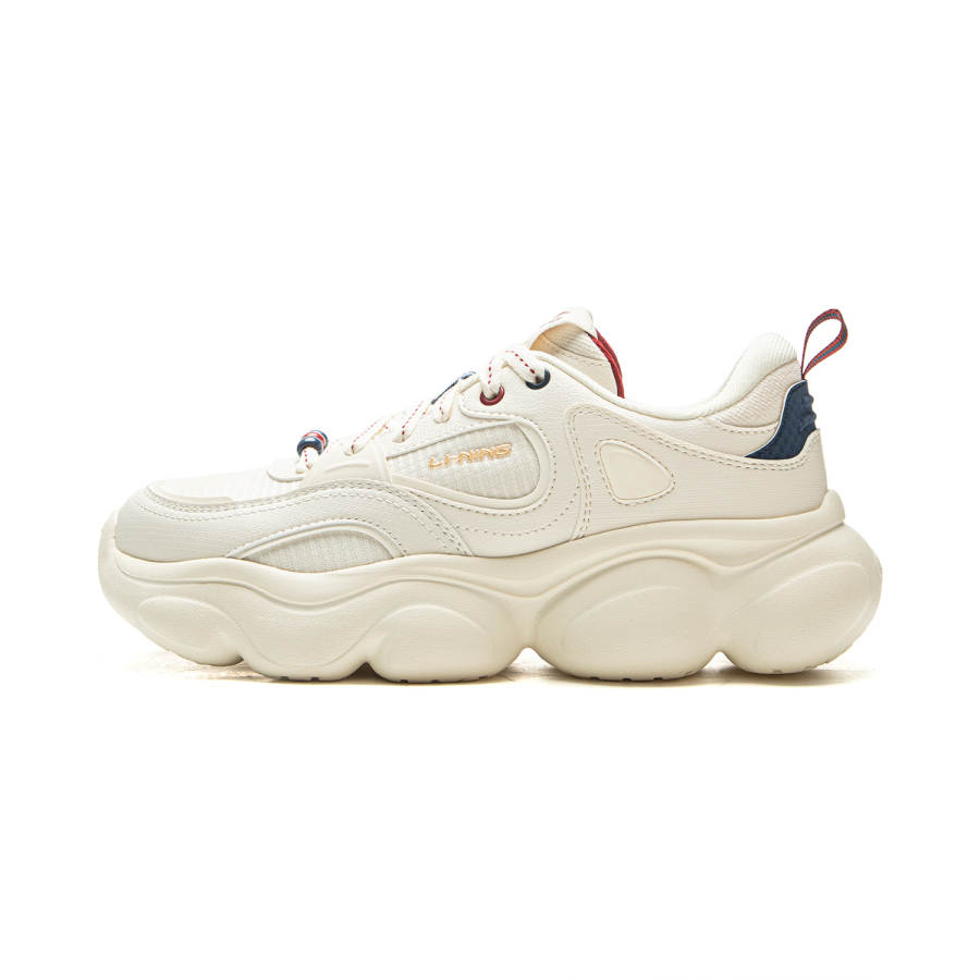 Li-Ning Li Ning Cloud Cushioning Slip Resistant Abrasion Resistant Lightweight Low top Casual Shoes Women's Ecru