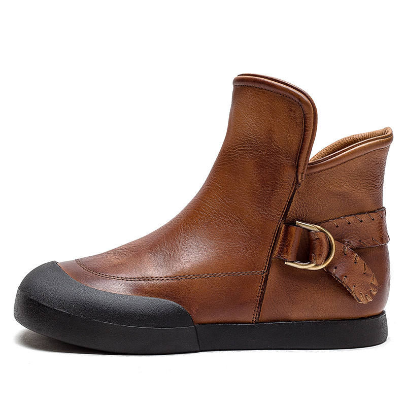 JIEZHOU Top Grain Cow Leather Ankle Boots 1CM Women's