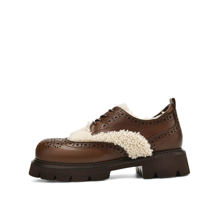 Rosa Bianca Cow Leather Fleece Lined Fashion Vintage Brogues Casual Shoes 3.6cm Women's