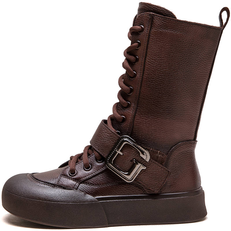 MATA Top Grain Cow Leather Crew Combat Boots Women's