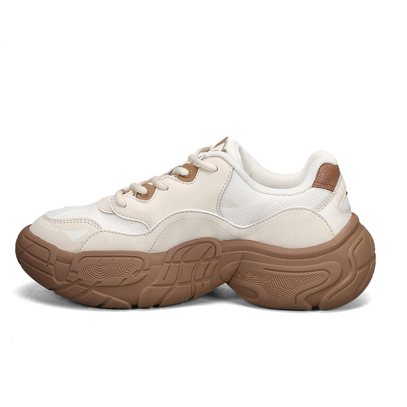 PEAK Cushioning Slip Resistant Abrasion Resistant Height Increasing Low top Casual Shoes Women's Beige Brown