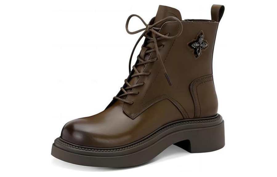 JESSICA SOPHIA Cow Leather Combat Boots 3.5cm Women's