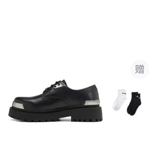 PCLP Cow Leather Round Tip Metal Plate Fashion Casual Derby Shoes Unisex Black