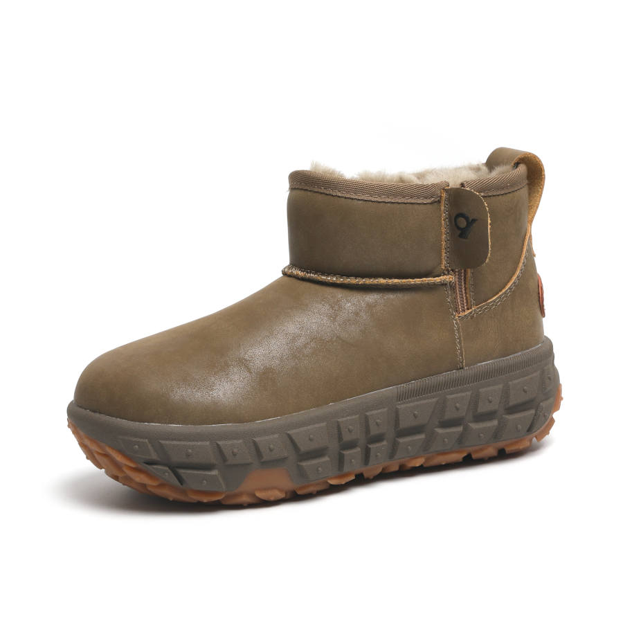 O.L Cow Split Leather Thermal Waterproof Abrasion Resistant Height Increasing Short Snow Boots Women's