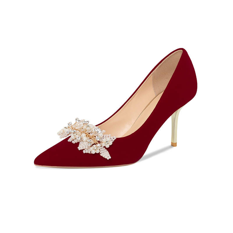 HKCP Suede Slim Heel High Heels 8cm Women's Red