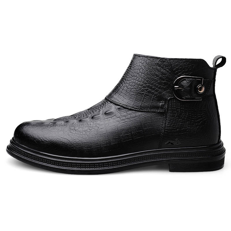 YINGLUNQISHI Top Grain Cow Leather Ankle Boots Men's Black