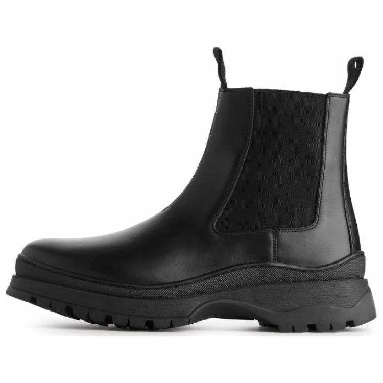 ARKET Top Grain Cow Leather Short Chelsea Boots Men's Black