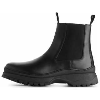 ARKET Top Grain Cow Leather Short Chelsea Boots Men's Black