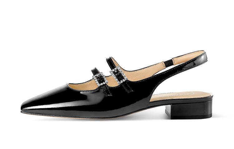 7or9 Black Lotus Patent Leather Mary Jane Shoes 3.5cm Women's Black