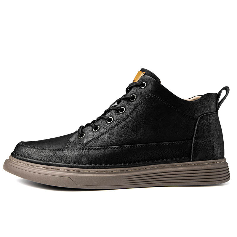 CKVUSAMG Cow Leather Abrasion Resistant Abrasion Resistant Mid top Skateboard Shoes Unisex Black