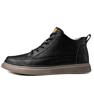 CKVUSAMG Cow Leather Abrasion Resistant Abrasion Resistant Mid top Skateboard Shoes Unisex Black