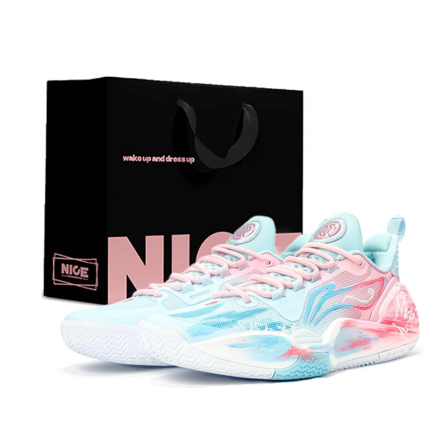 Li-Ning Li Ning Speed 9 Shopping Bag, Mint Sweet Mesh Cushioning Low top Basketball Shoes Men's Pink Blue