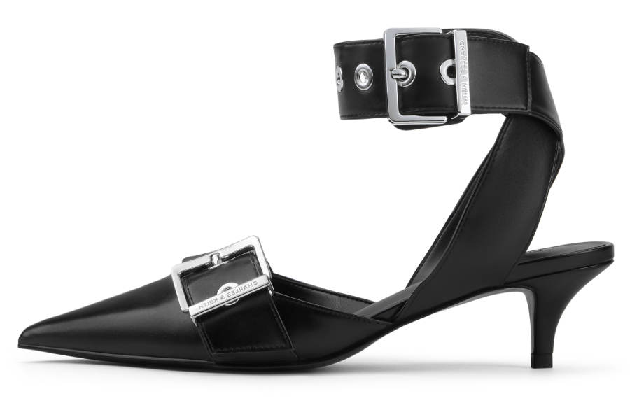 CHARLES&KEITH Small Charles & Keith Gothic Style Pu One Strap Sandals 5.3CM Women's Black/White