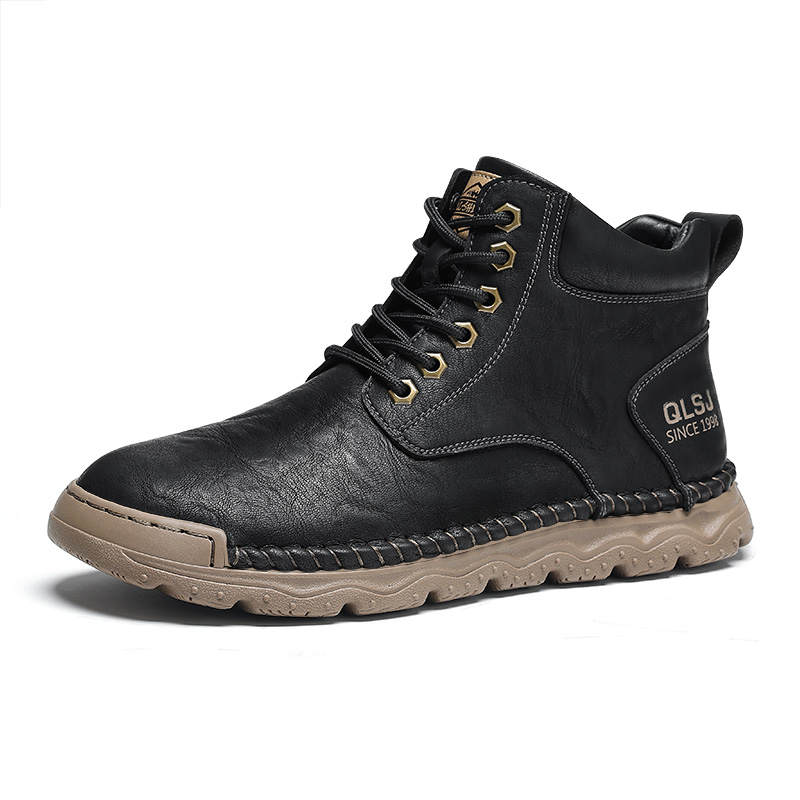 •QUNLANGSHIJIA PU Short Combat Boots Men's Black