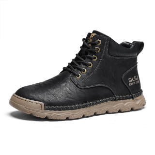 •QUNLANGSHIJIA PU Short Combat Boots Men's Black
