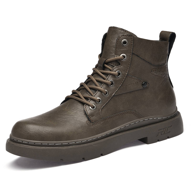 GONGNIULEITING Synthetic Leather Crew Combat Boots Men's