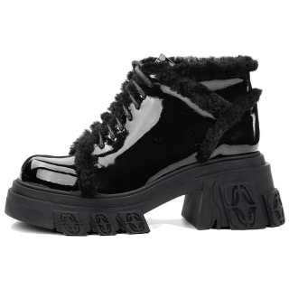 DIBO MANNER Flame Embossed Collection Cow Leather Short Combat Boots 7cm Women's