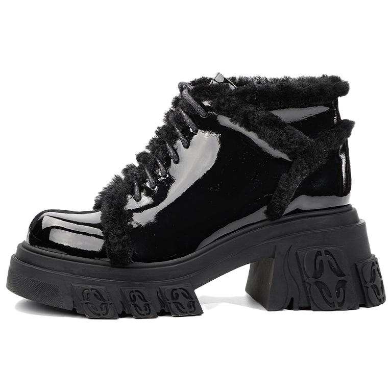 DIBO MANNER Flame Embossed Collection Cow Leather Short Combat Boots 7cm Women's