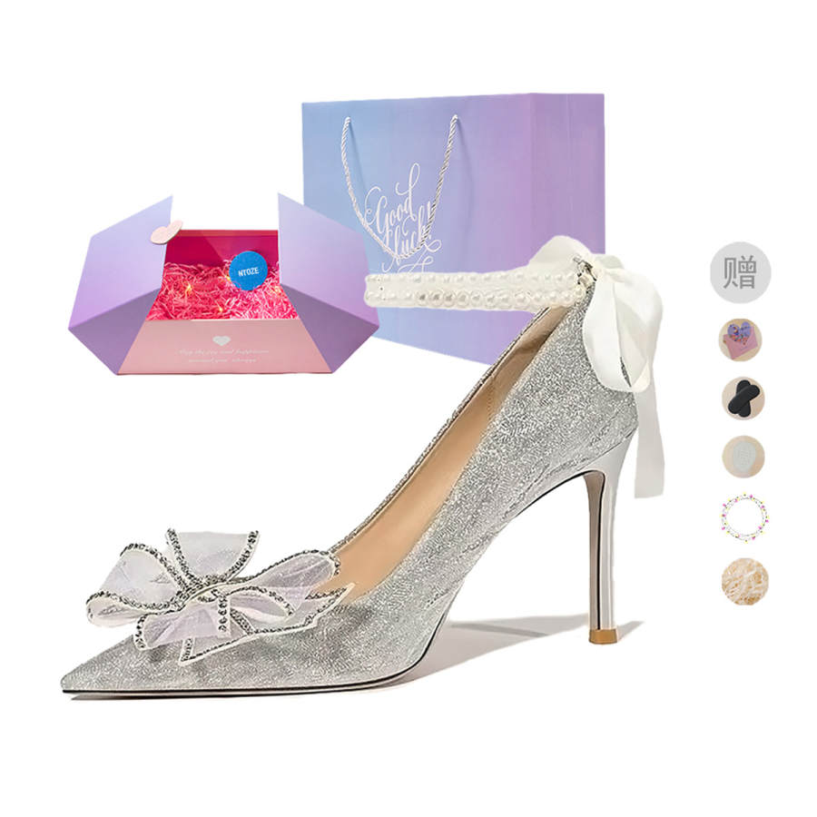 NTOZE Pu Slim Heel High Heels Women's Silver