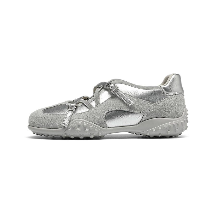 GOLDLION Synthetic Leather, Split Cow Leather Casual Shoes Women's Silver