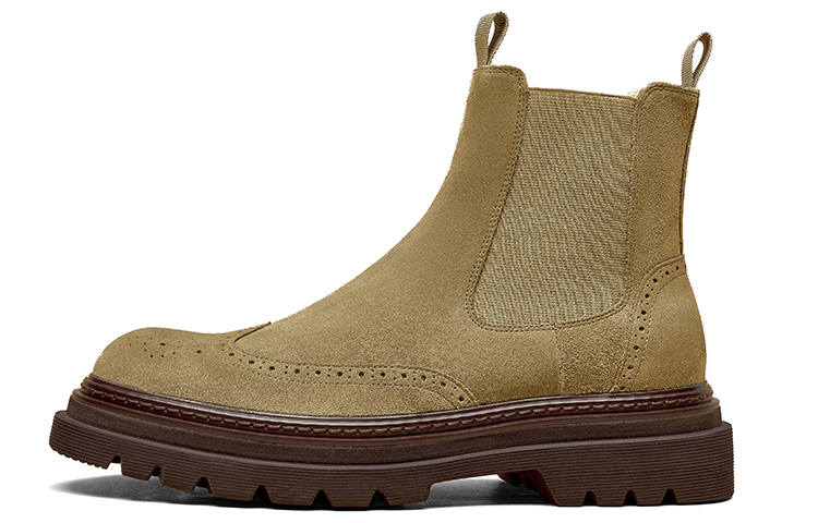 Beau Today Cow Suede Short Chelsea Boots 5.5cm Men's Khaki