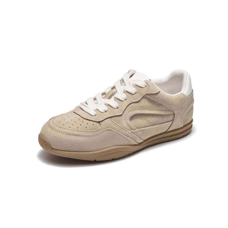 AOKANG Cow Split Leather Slip Resistant, Abrasion Resistant, Lightweight Low top Casual Shoes Women's Khaki