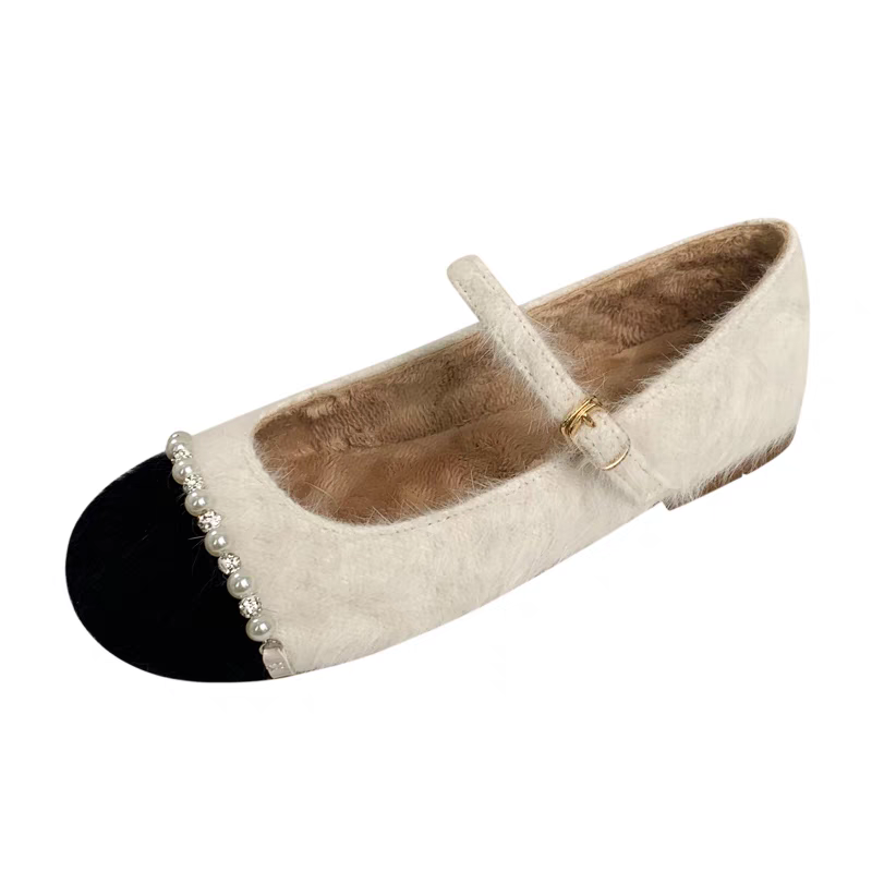 Aimilian Suede French Chanel Inspired Fleece Lined Flat Fuzzy Shoes, Soft Unlined Shoes, Fairy Shoes Flat