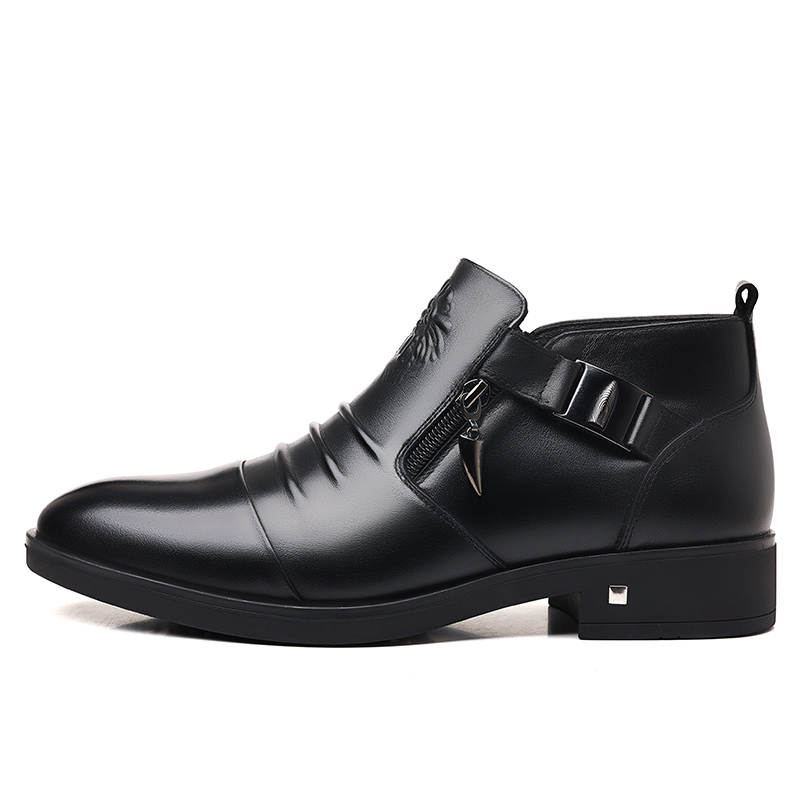 YALU Pu Mid Top Short Fleece Lined Thermal Casual Leather Shoes Men's