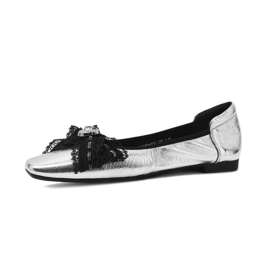 CAMEIDO Cow Leather Casual Shoes Women's Silver