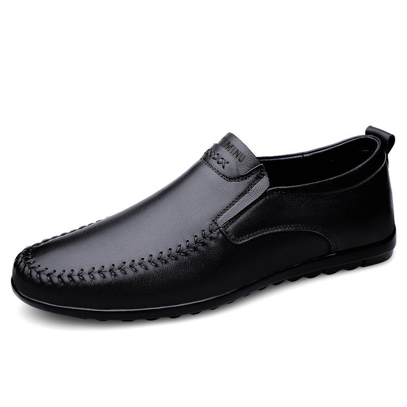 YIMINU Casual Leather Shoes Men's Low Top Black