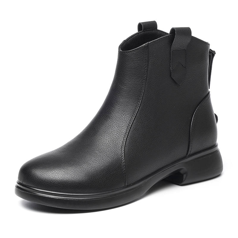 XINNUO Fleece Lined Comfortable Soft Sole Vintage Ankle Boots Women's Black