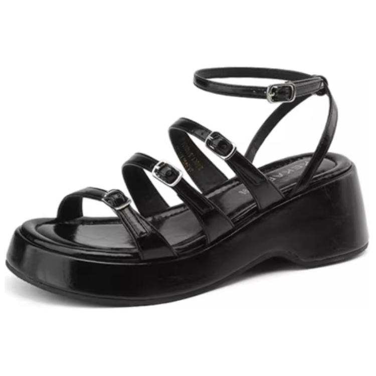 KEKAFU Pu Roman Sandals Women's Black